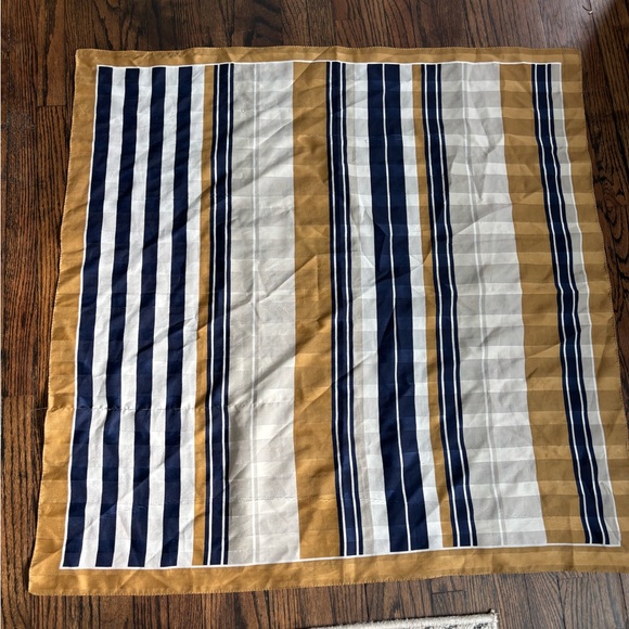 Accessories - Striped Square Scarf in Navy and Gold